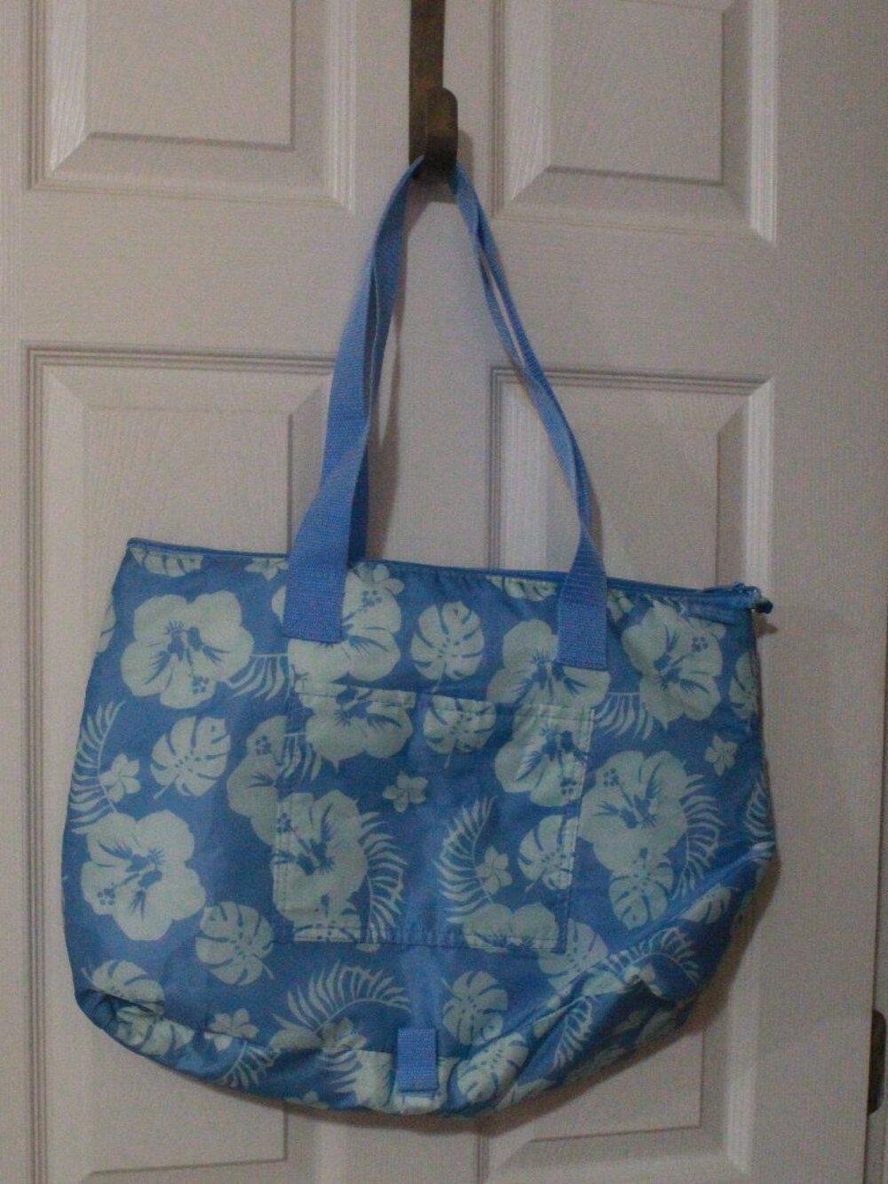 Blue Hibiscus Floral Zip Tote Beach Bag